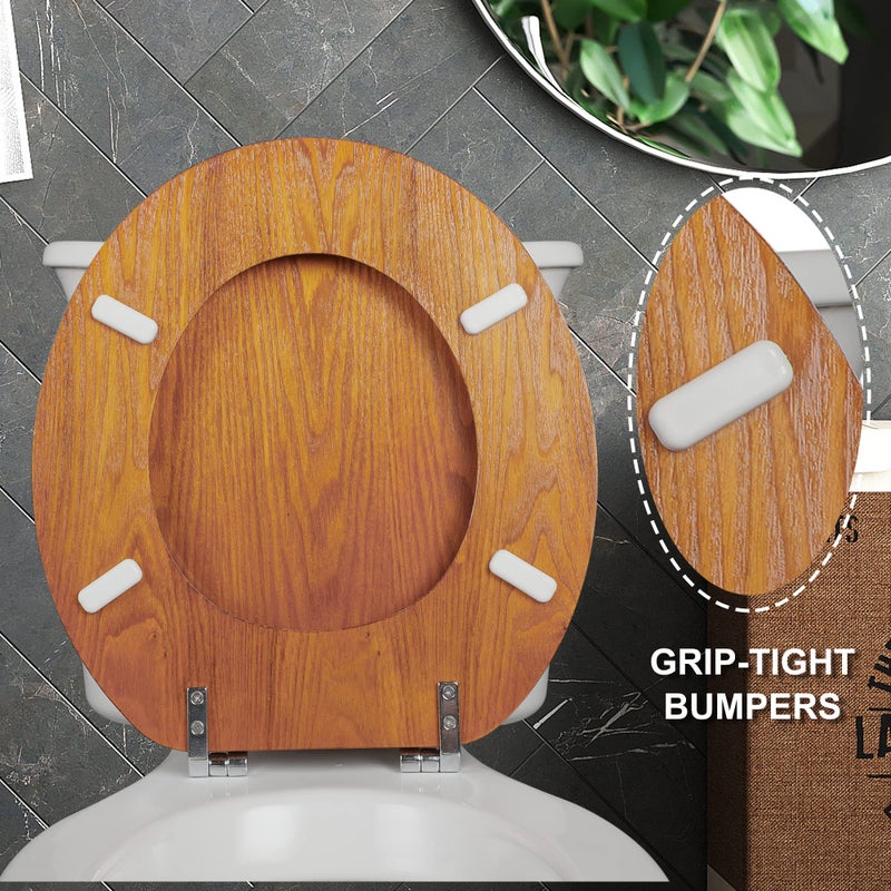 Angel Shield Durable Wood Veneer Natural Toilet Seat Metal Hinged Easy Clean Anti-scratch American Standard(Round,Wood Color) - Image 4